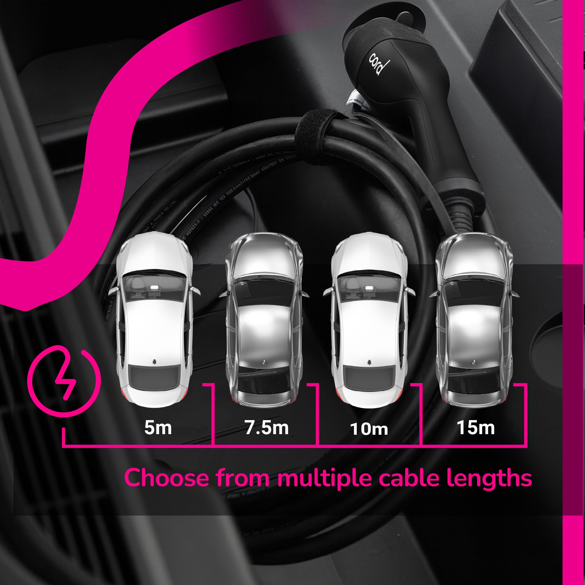 Cord Zwijany kabel ładujący typu 2 do typu 2 EV, 32 A, 22 kW, 5 metrów, trójfazowy