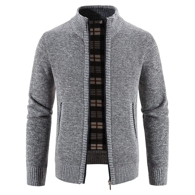 Men's Cardigan Sweaters Full Zip Up Casual Stand Collar Slim Fit Knitted Sweater with Pockets