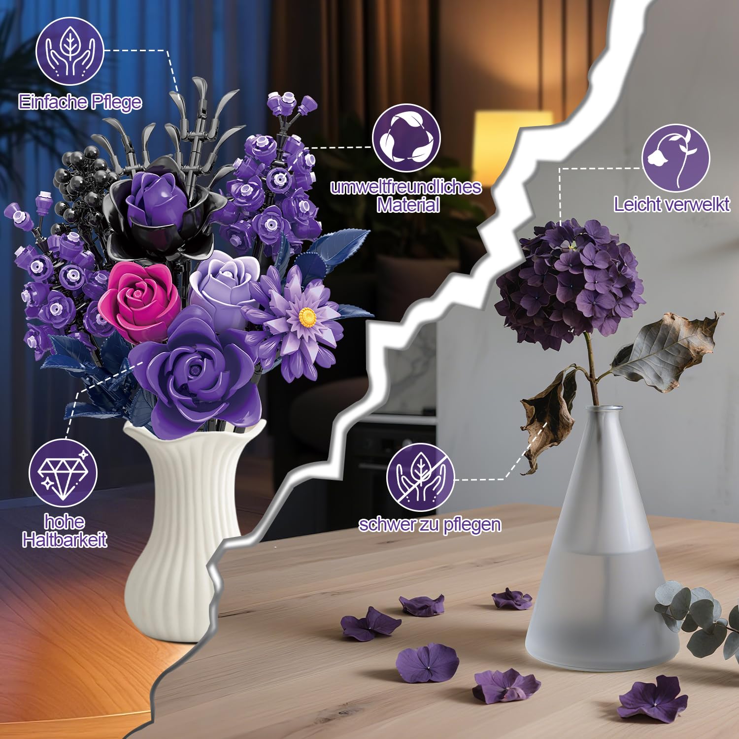 Wise Hawk - Bloemen Bouwset Blue Rose - Nano Blokjes - Geen Orginele Lego Bloemen