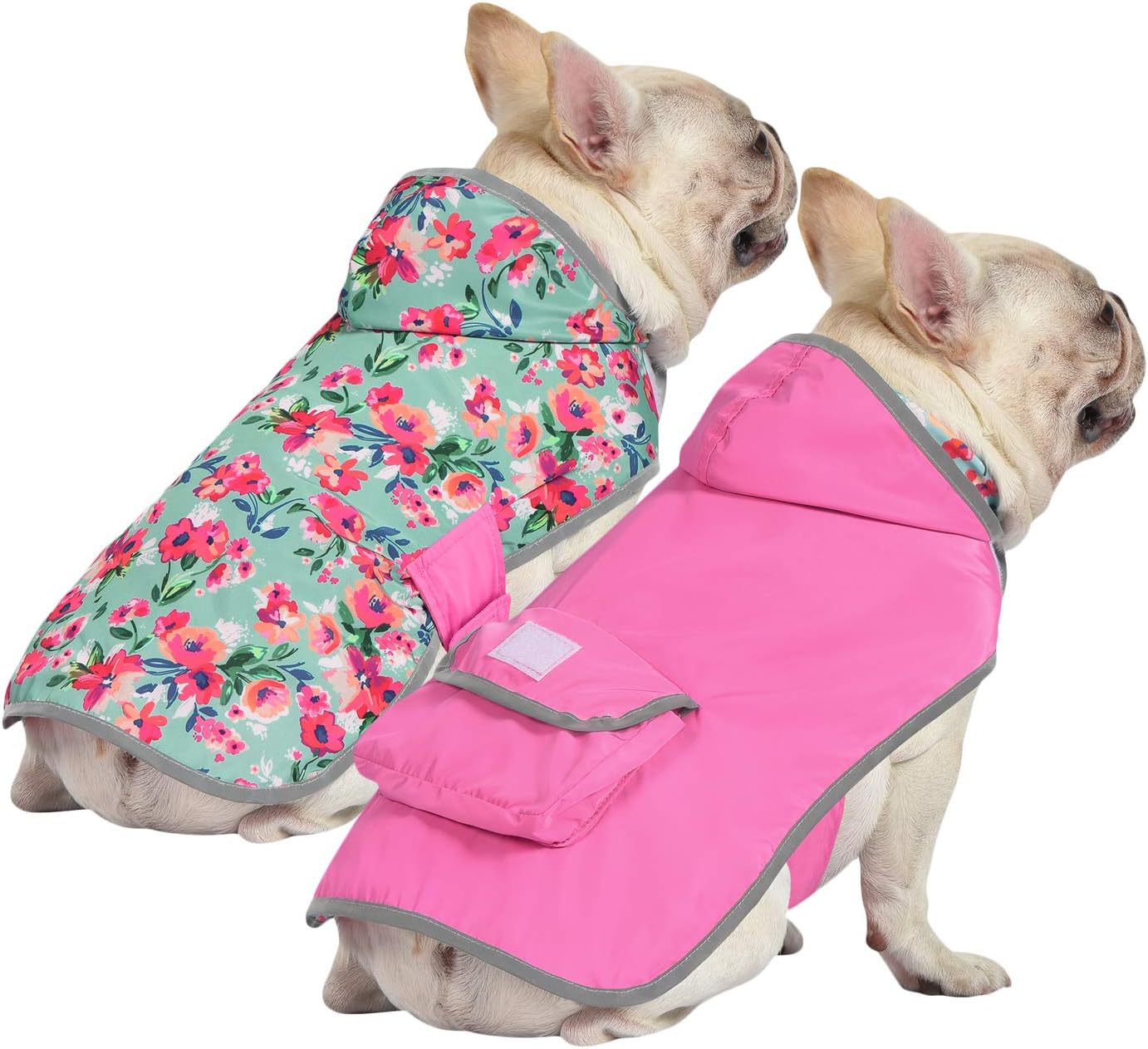 HDE Reversible Dog Raincoat Hooded Slicker Poncho Rain Coat Jacket for Small Medium Large Dogs Floral Pink - S