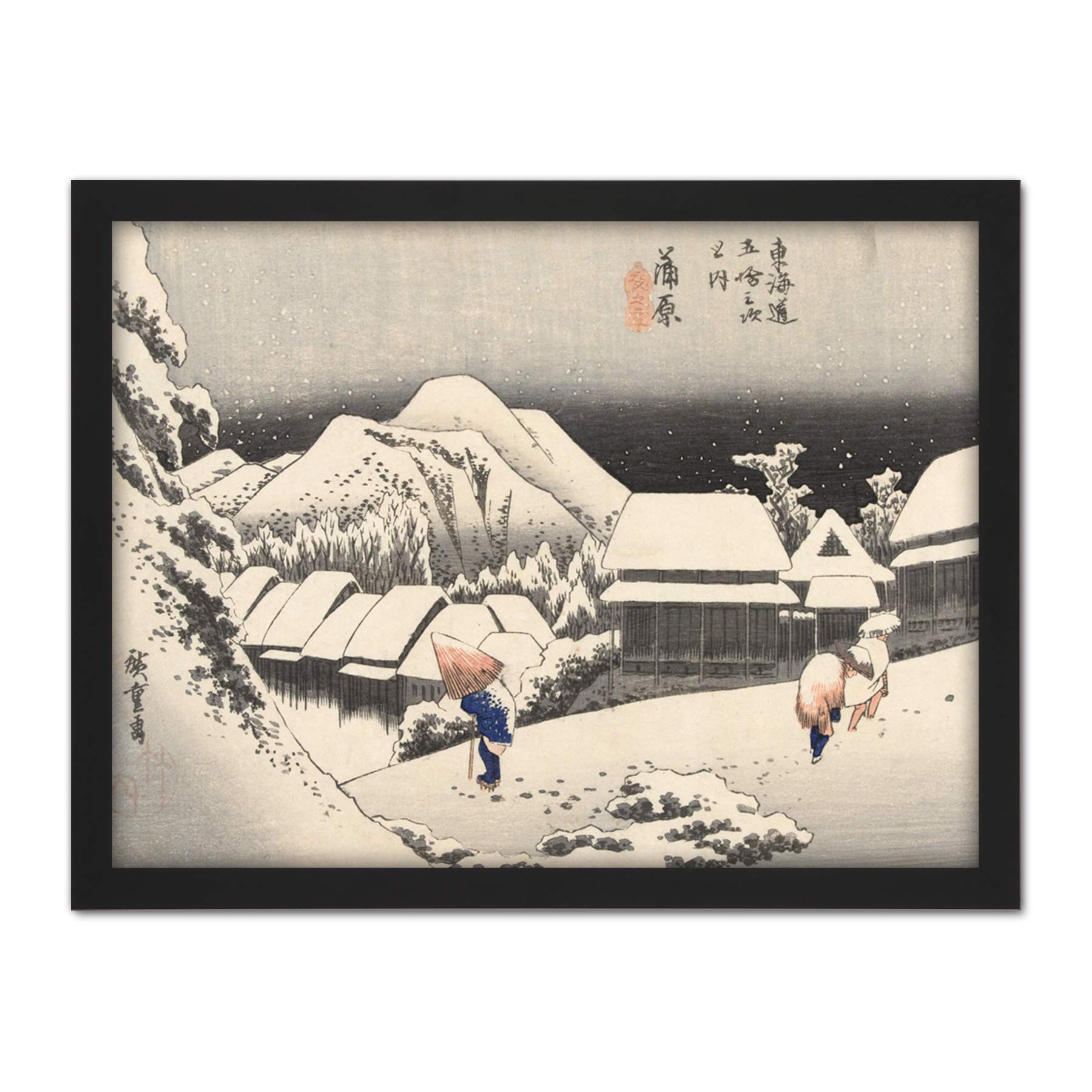 Artery8 Hiroshige Kanbara Evening Snow Landscape Japan Artwork Framed Wall Art Print 18X24 Inch