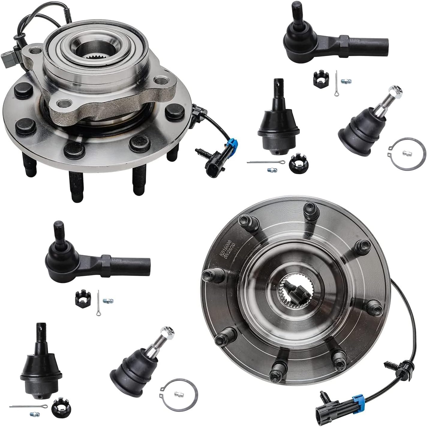Detroit Axle - 8pc Front Wheel Bearing Hubs Kit for Chevy GMC Sierra Silverado Suburban Yukon XL 2500 3500 HD Hummer H2, 2 Wheel Bearing Hubs 4 Upper & Lower Ball Joints 2 Outer Tie Rods Replacement