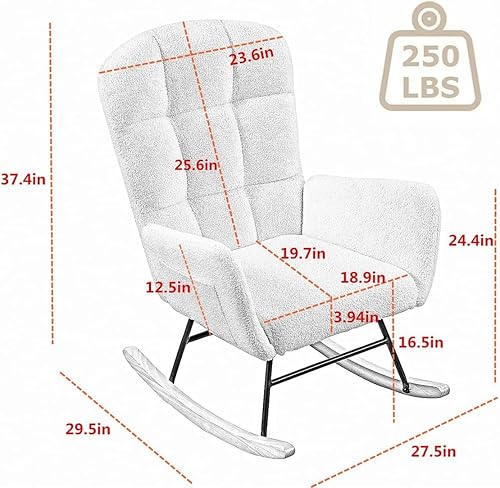 Miniatura 2 de hansones Mecedora para guardería, silla deslizadora tapizada con respaldo alto para sala de estar, dormitorio, oficinas (terciopelo gris)