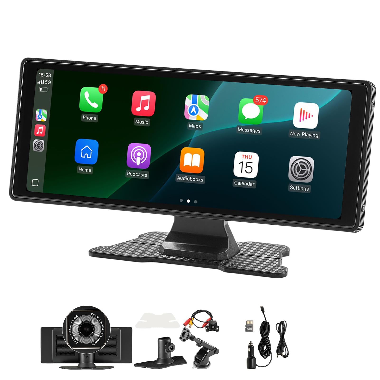 VEVOR Autoradio Wireless 254 mm, Radio Portatile con Touch Screen, Radio HD con Apple CarPlay e Android Auto, Schermo CarPlay con Telecamere, Controllo Vocale, Bluetooth, Navigazione GPS
