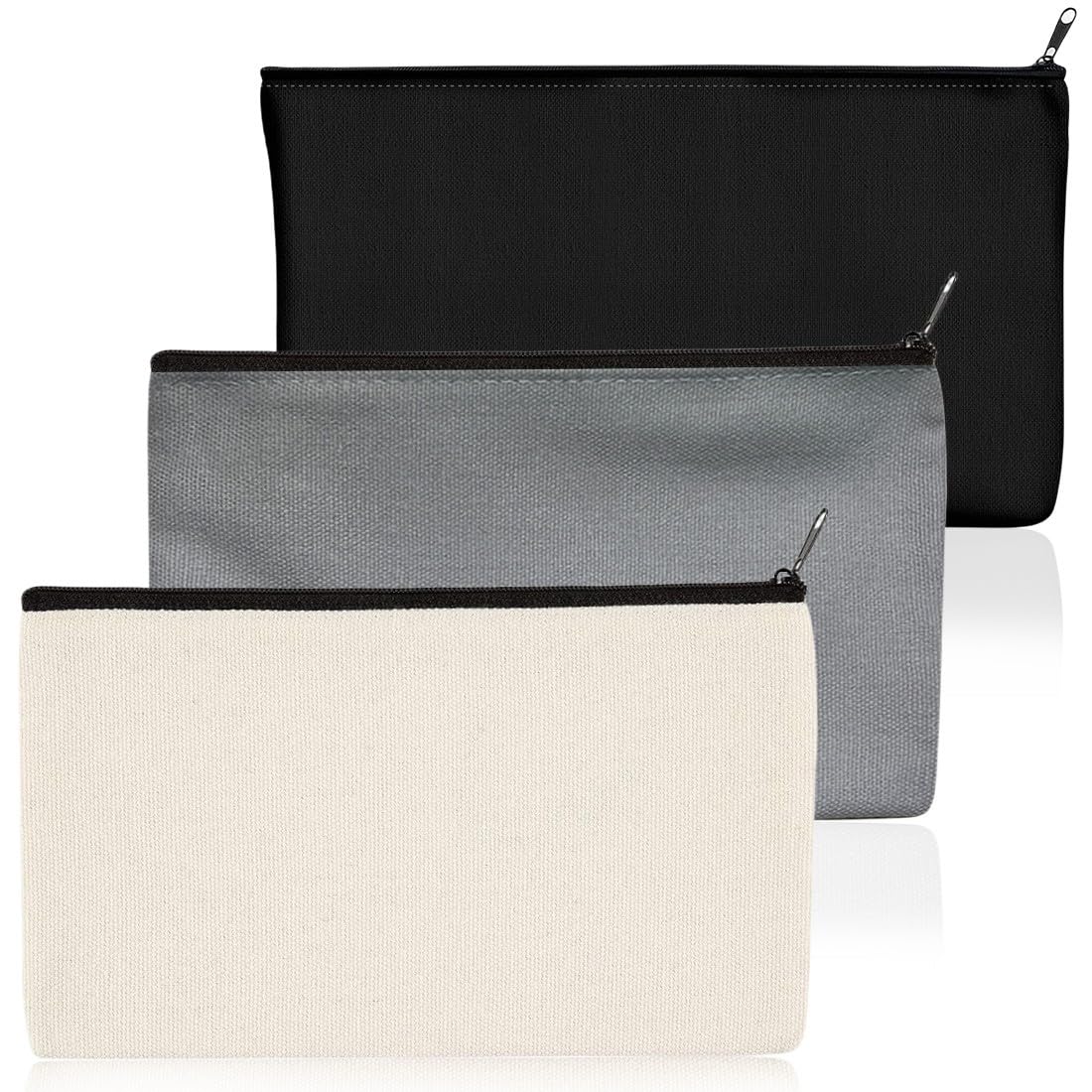 3 Bolsas de Lona de algodón con Cremallera en Blanco, Bolsas de Maquillaje de Lona, Estuche de Lápices Multifuncional Lona Bolsa, para Que Los Niños Pinten, Decoren