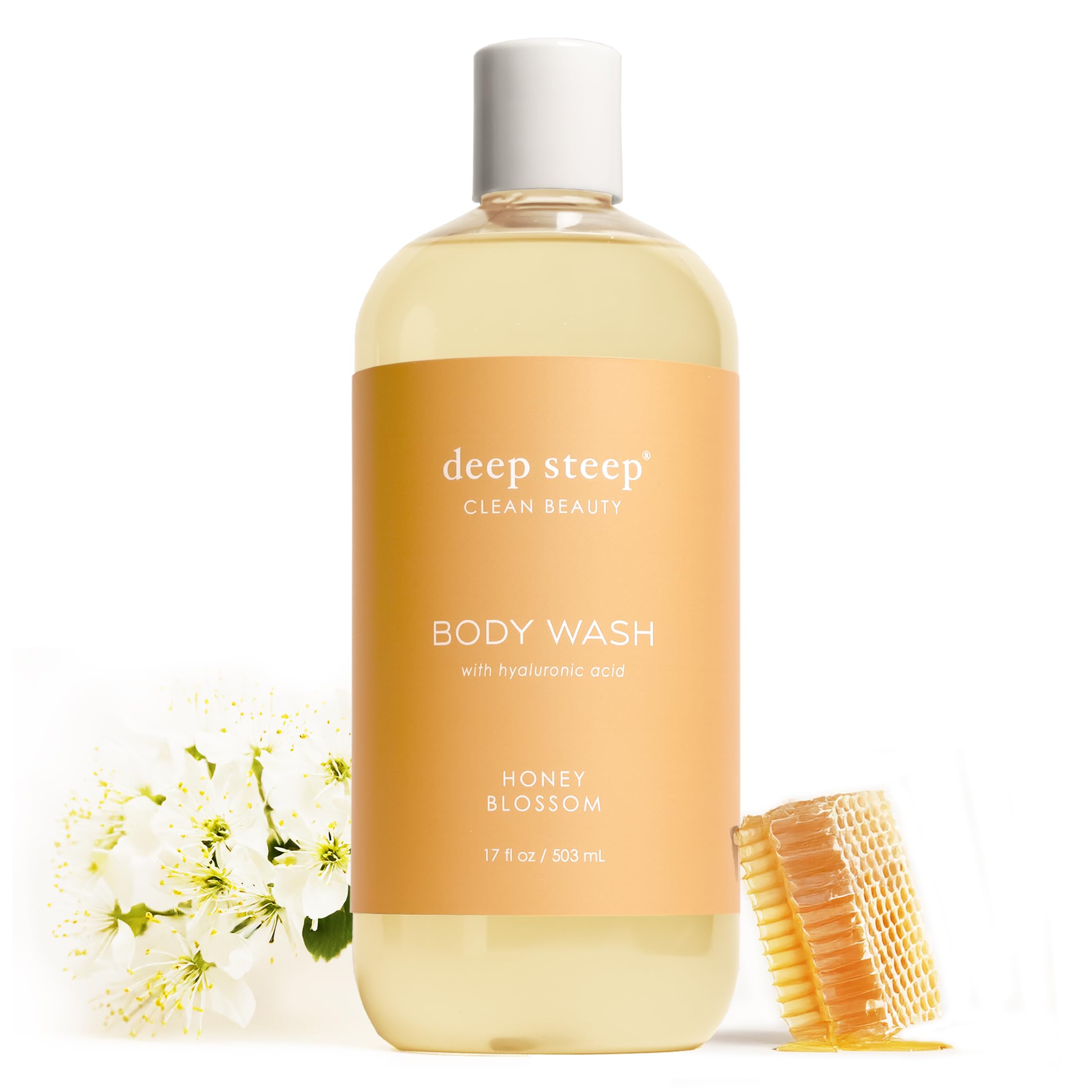 Deep Steep Honey Blossom Body Wash, Hydrating Shower Gel with Hyaluronic Acid & Shea Butter for Sensitive Skin, Bodywash for Women & Men, 17 Fl Oz, 1-