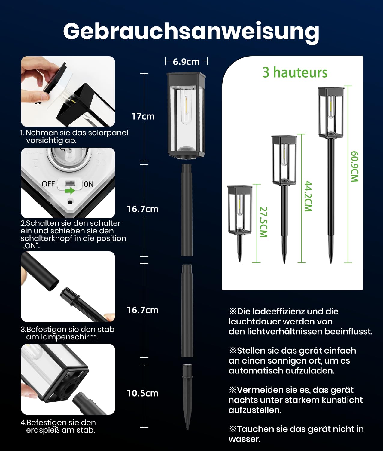 BITPOTT Solarlampen für Außen Garten, Solarleuchten Garten 6 Stücke IP65 Wassserdicht, Solar Gartenleuchten mit Längere Arbeitzeit, Extrem Helle Solarleuchten für Außen Terrase Outdoor warmes Weiß