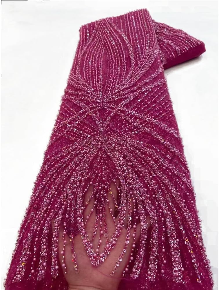 French Handmade Bead Design Fabric African Sequins White Tulle Lace Evening Dress ML43N872 (Blue)