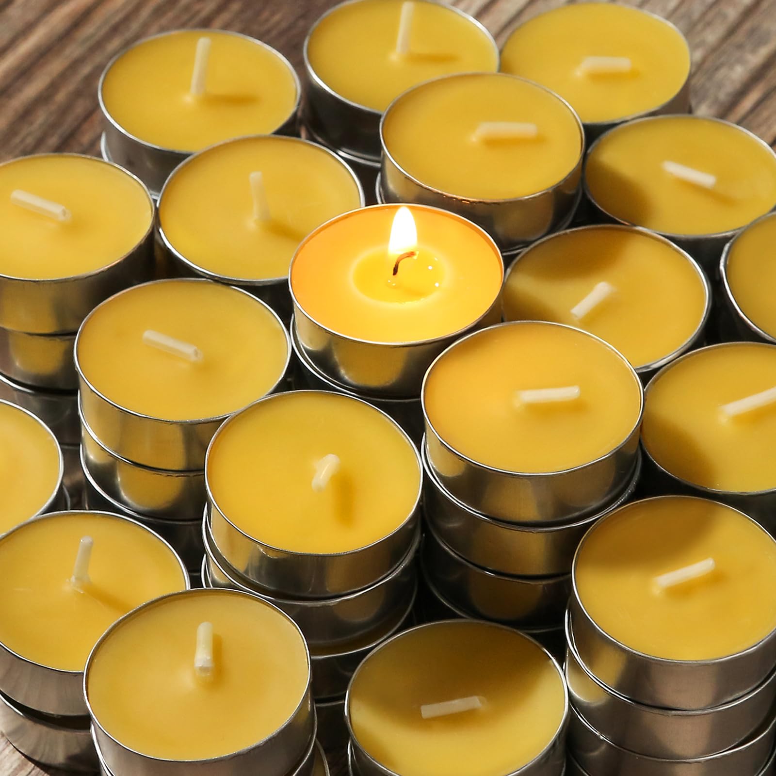 48Pcs Beeswax Tealights Candles, 4H Handmade Beeswax Tea Lights Candle, Natural Organic Tealight Candles Unscented Smokeless Clean Burning