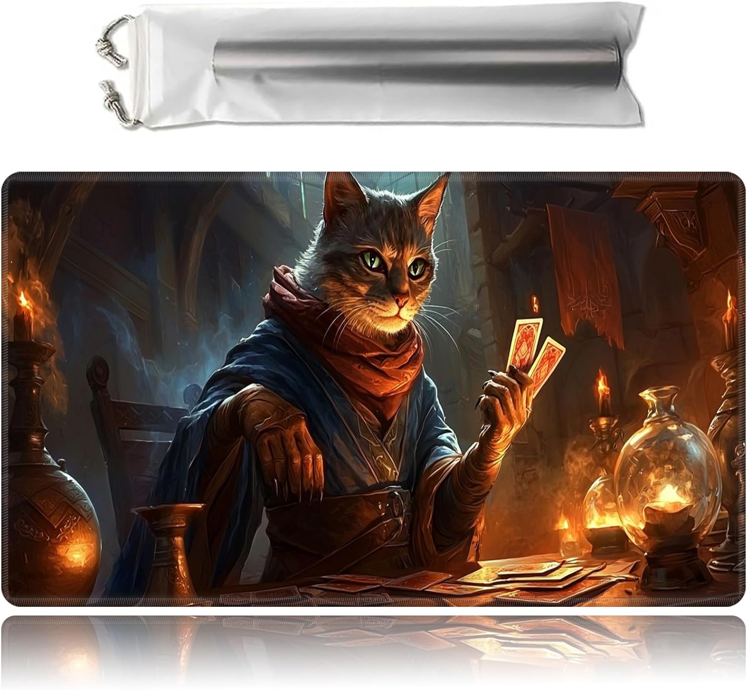 for MTG Game Playmat with Storage Bags,Game Mat 24 x 14 inches,TCG and Board Game Mat for Cards,Mousepad Desk Mats-Cat Playing Cards