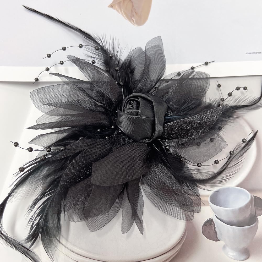 Charm Feather Flower Big Brooch/Clip Boutonniere Corsage Pin for Ladies Girls Handcrafted Rose Accessory Decoration Elegant for Wedding Party Everyday For Dress Blouse Lapel Costumes Dress Up Gift - Image 6