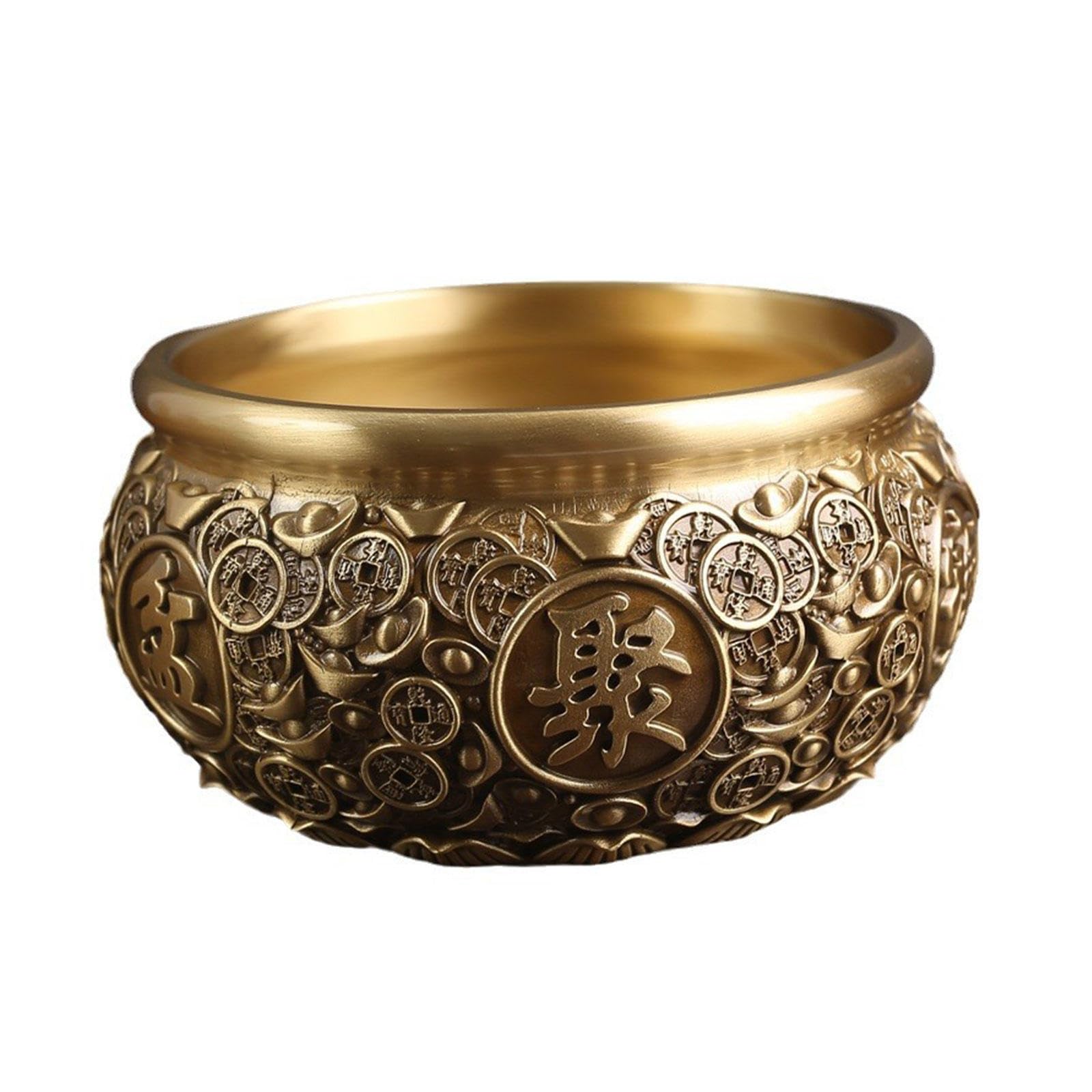 Bol En Laiton Décoratif Chinois - 8x8x4 Cm - Décoration Bureau, Maison, Feng Shui Prospérité