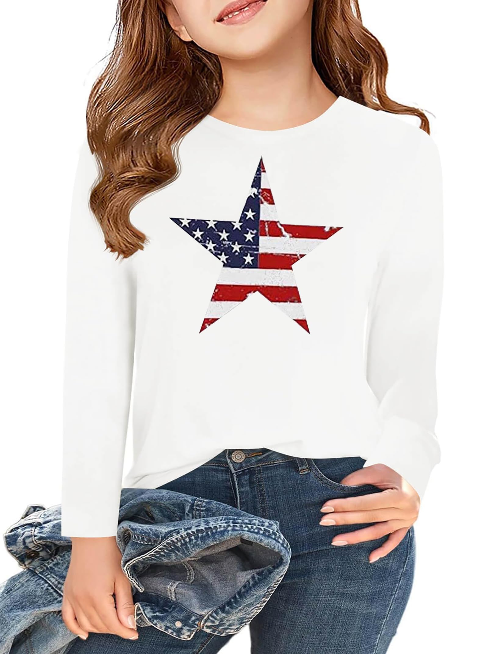 Ithalt 4th of July Outfit Kids Girls American T Shirt USA T-Shirt Fourth of July Tops Patriotic Long Sleeve Tops