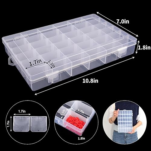 Miniatura 2 de OUTUXED Caja Organizadora de Plástico Transparente de 36 Cuadrículas con Divisores de Compartimentos Ajustables, Caja de Colección de Rocas