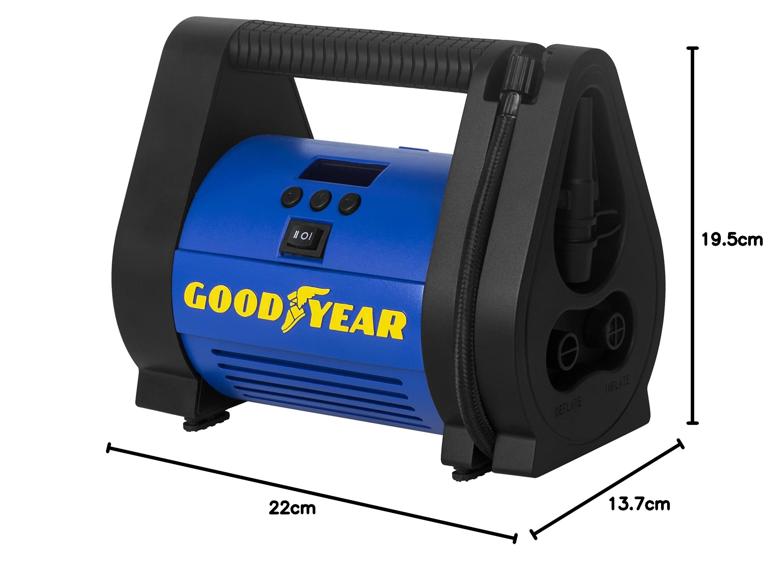 Cyfrowy kompresor inflatora 100 PSI/6,90 bar ze złączem 12 V do szybkiego pompowania w 6,5 minuty Goodyear