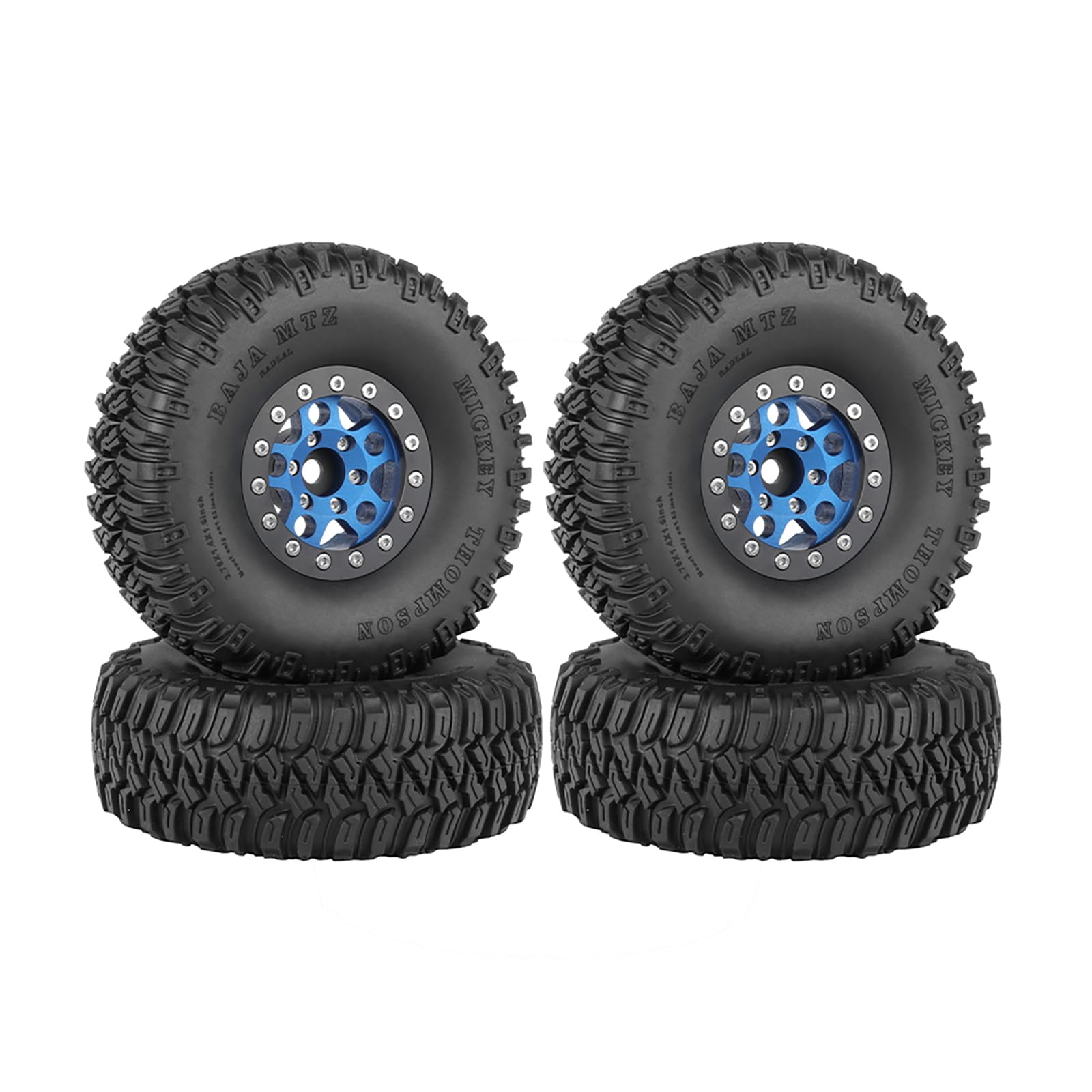 KINGCOO 4PCS 1.55Inch Aluminum Alloy Metal 5Spoke Beadlock Wheel Rims and Rubber Tires Set for 1/10 RC Rock Crawler Car for Axial AX90069 UTB18 D90 TF2 Tamiya Upgrade Parts (Blue, 95MM)