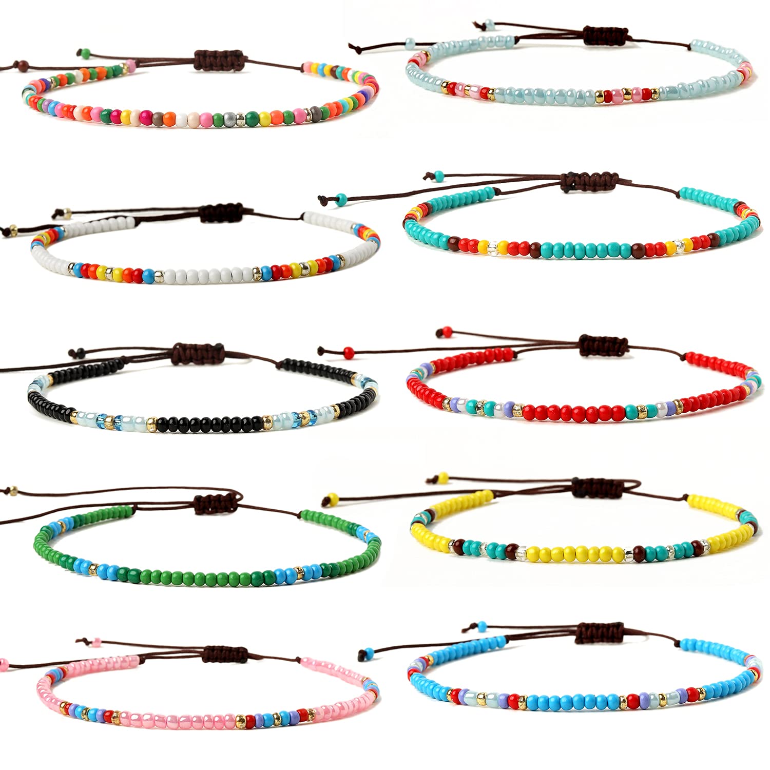 8Pcs Handmade Beaded Anklets for Women Girls Boho Colorful Beads Ankle Bracelets Adjustable Foot Anklet Set-image-14