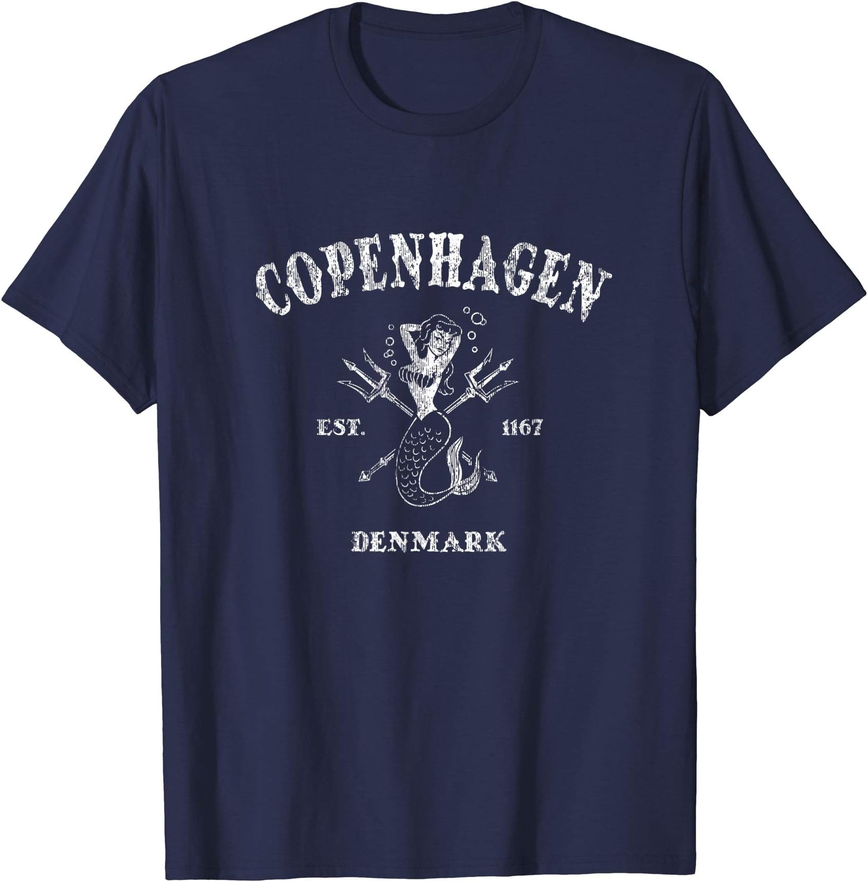 Copenhagen Denmark T-Shirt Vintage Mermaid Nautical Tee T-ShirtOEKO-TEX STANDARD 100