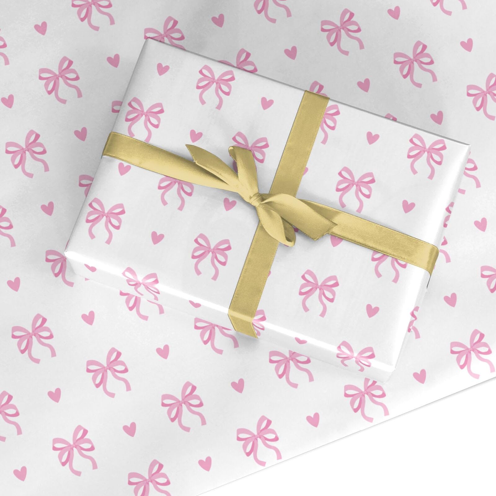 Pink Bow & Heart Wrapping Paper - Elegant Romantic Present Wrap, Premium Gift Wrap for Birthdays, Mothers Day, Anniversaries and Valentines Day - 2 Sheets (50x70cm)