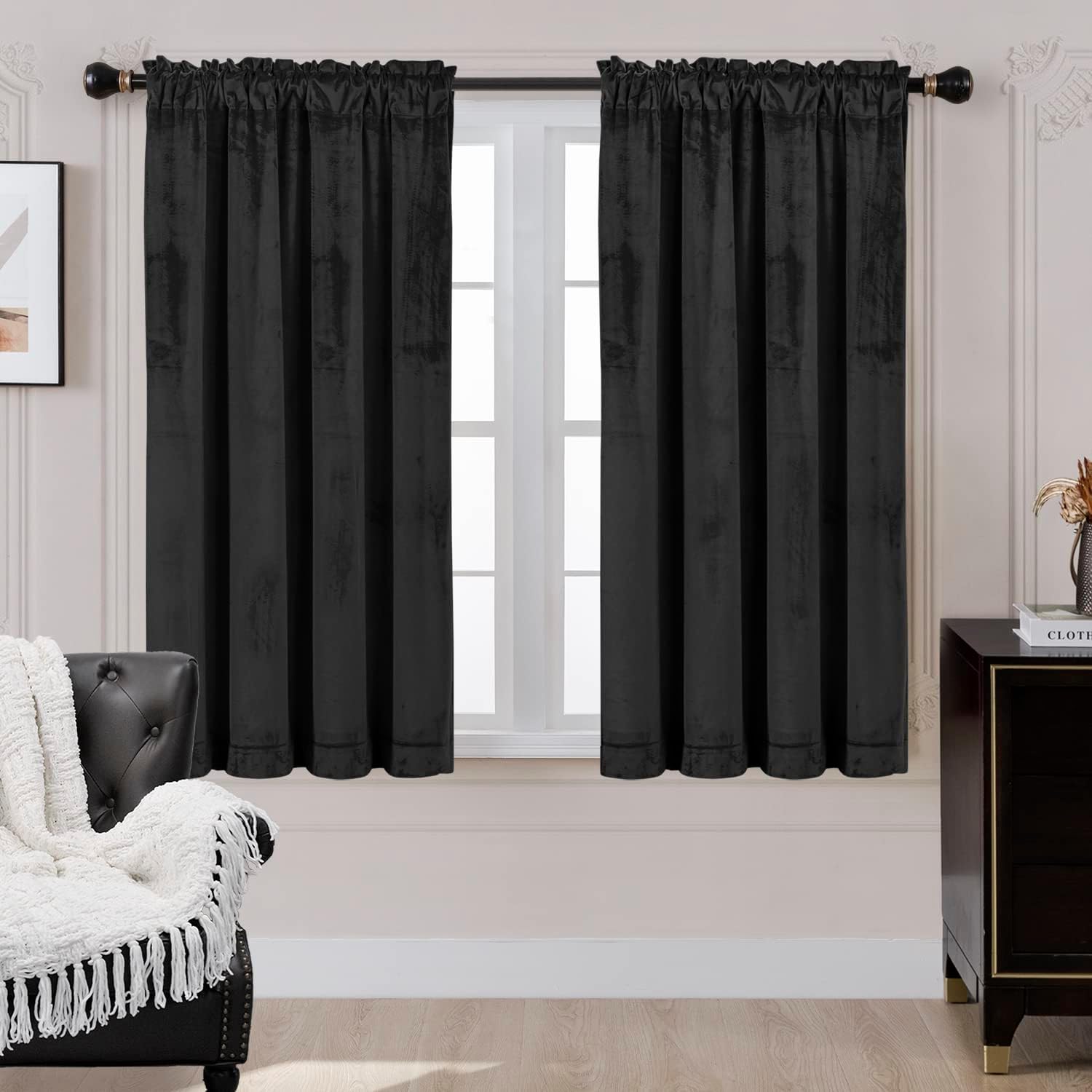 PANELSBURG Velvet Blackout Curtains 48 Inch Length for Bedroom 2 Panels,Thermal