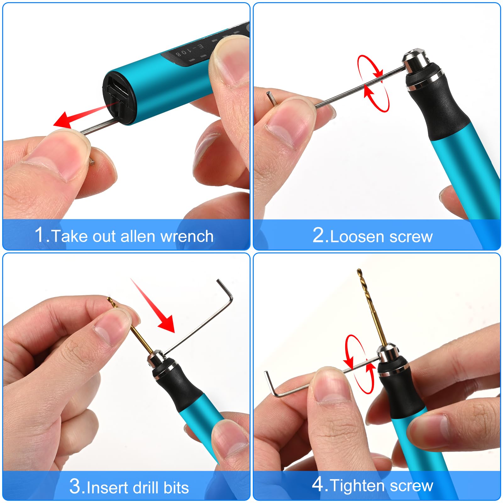 Gerbala Mini Trapano Elettrico a Mano, 3 Velocità, Ricaricabile USB, 10 Punte, Per Legno, Modellismo, Bricolage