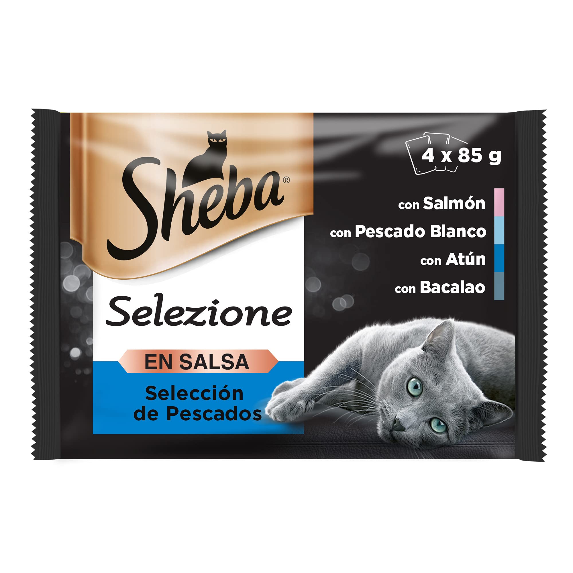 Sheba Selezione Comida Húmeda para Gatos Selección Pescados en Salsa, Multipack + Selezione Comida Húmeda para Gatos Selección Pescado en Salsa, Multipack (4 Cajas x 12 Sobres x 85g)