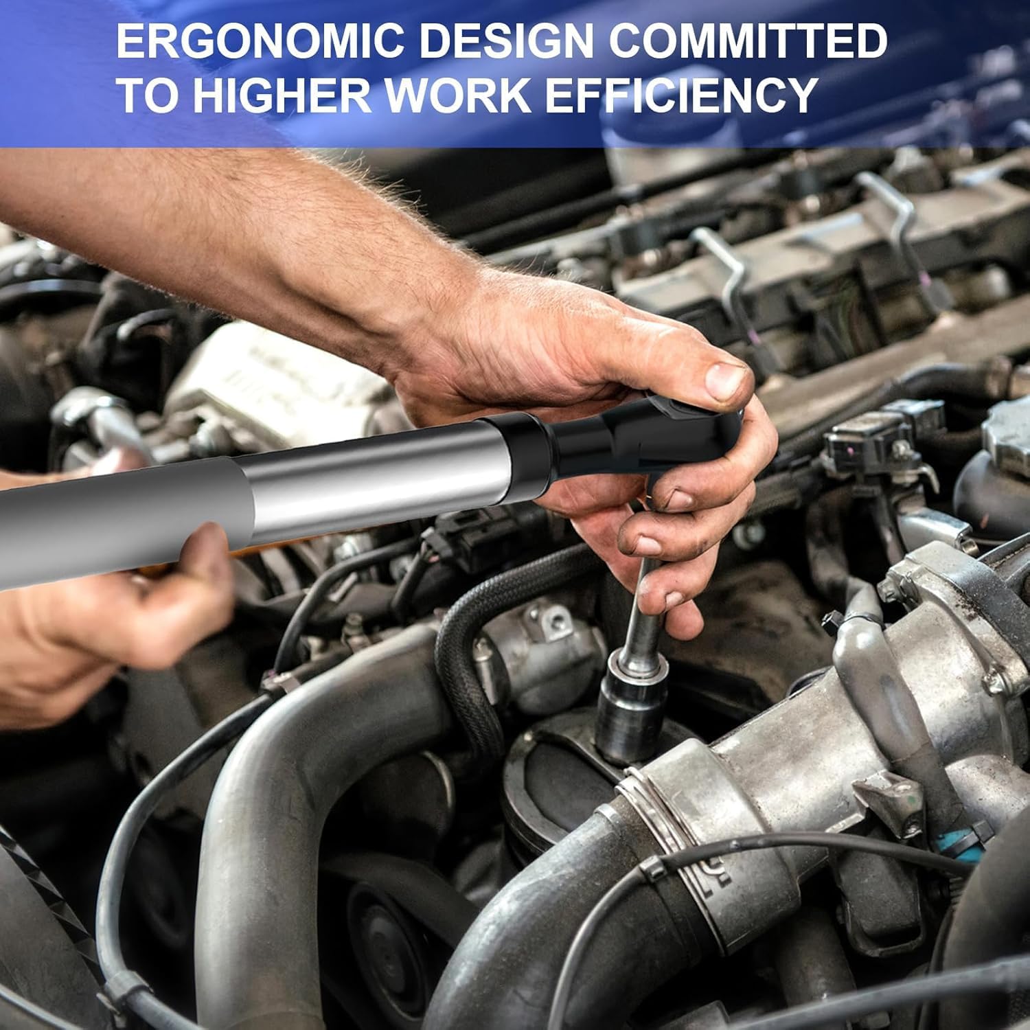 Offset Extension Wrench for Electric Drills and Impact Wrenches, ratchet extension includes 4 Socket Sleeve Adapters and 1/2" 3/8" 1/4" Electric Drill Adapter, Slim for Tight Spaces, Tungsten Steel