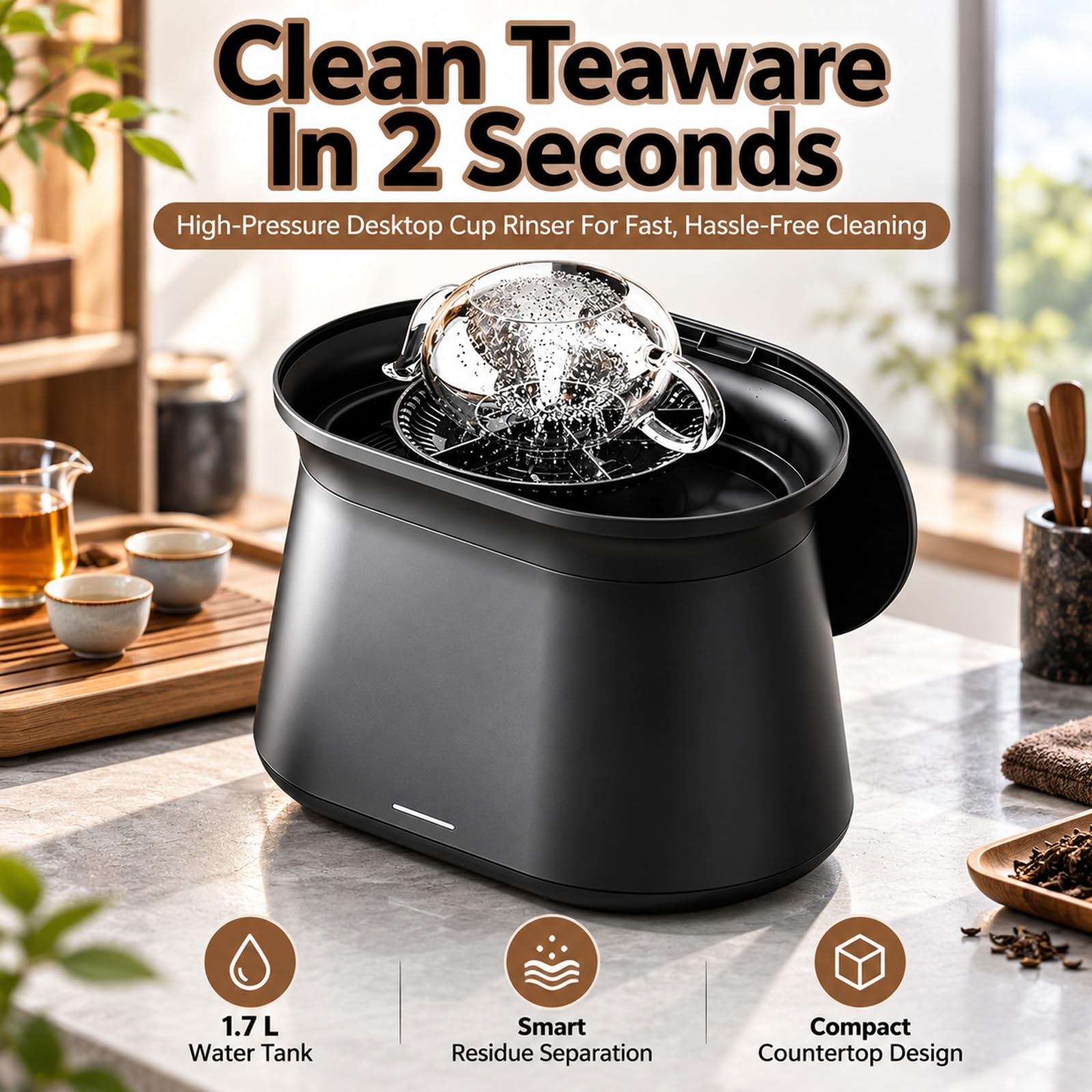 Lavavajillas Automático De Sobremesa De 1,7 L, Eléctrico De 220 V, Con Bandeja De Residuos Extraíble, Tapa Antipolvo, Limpieza Rápida En 2 Segundos, Estable Sobre Encimera, Para Tazas