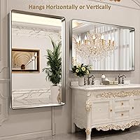 Vista 226 de LOAAO - Espejo de baño con marco de metal negro de 28x36 pulgadas para pared, espejo de tocador de baño negro mate estilo granja, antióxido, se