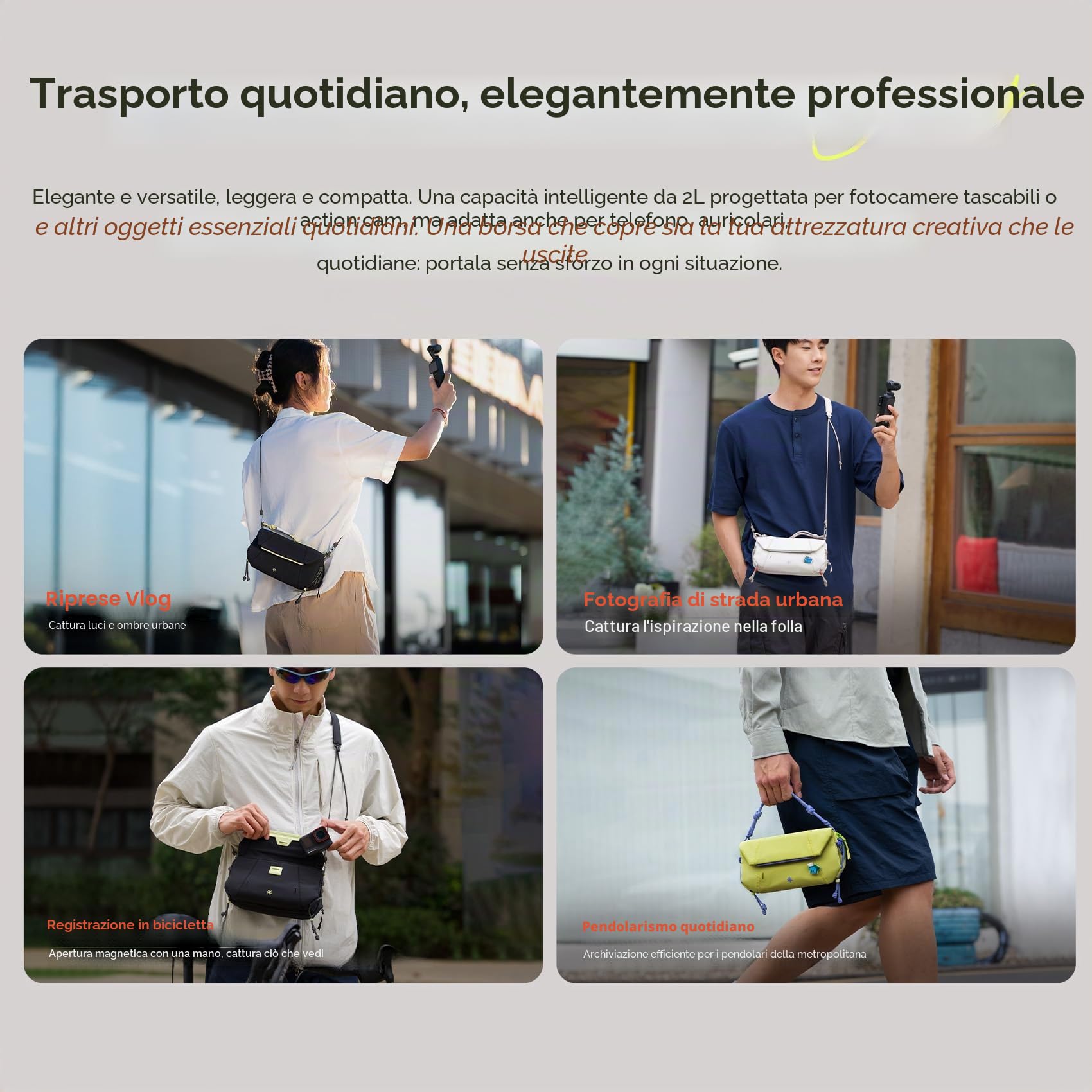 PGYTECH OneGo Pocket Borsa a Tracolla, Borsa Spalla Actioncamera/Telefono | Stile Casual Quotidiano, Design a Scomparti Sandwich, Chiusura Magnetica Rapida, Tessuto Leggero Resistente, Verde