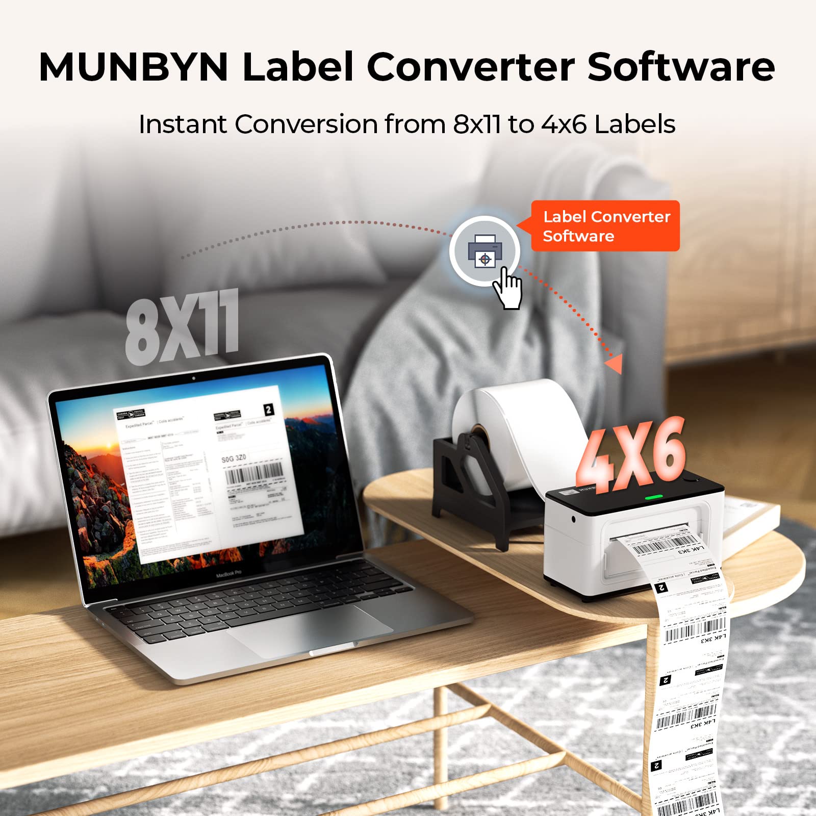 Drukarka Etykiet MUNBYN z Bluetooth, Drukarka Termiczna, Drukarka Etykiet Wysyłkowych 4x6 dla DHL, UPS, GLS; Drukarka Etykiet dla Allegro, Etsy, Shopify, Model 941B, Biała
