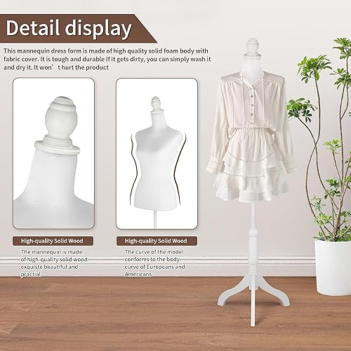 Miniatura 4 de HOMBOUR Cuerpo de maniquí femenino, forma de vestido de torso de maniquí de costura, maniquí ajustable con soporte para modista de exhibición