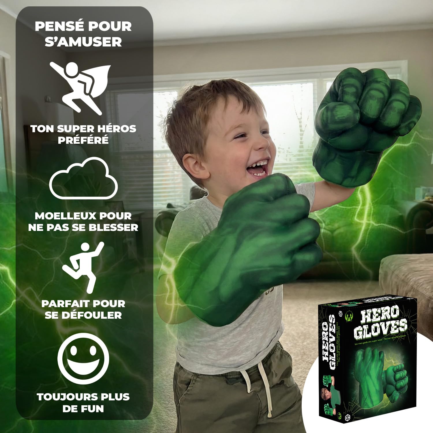 Paire de Gants de Boxe Géants Hulk | Super-Héros | Jouet Enfants | Poing en Mousse avec Attaches | Cadeau Insolite | Cosplay | Jeux | Halloween | Déguisement | Costume | 100% Fun | OriginalCup®