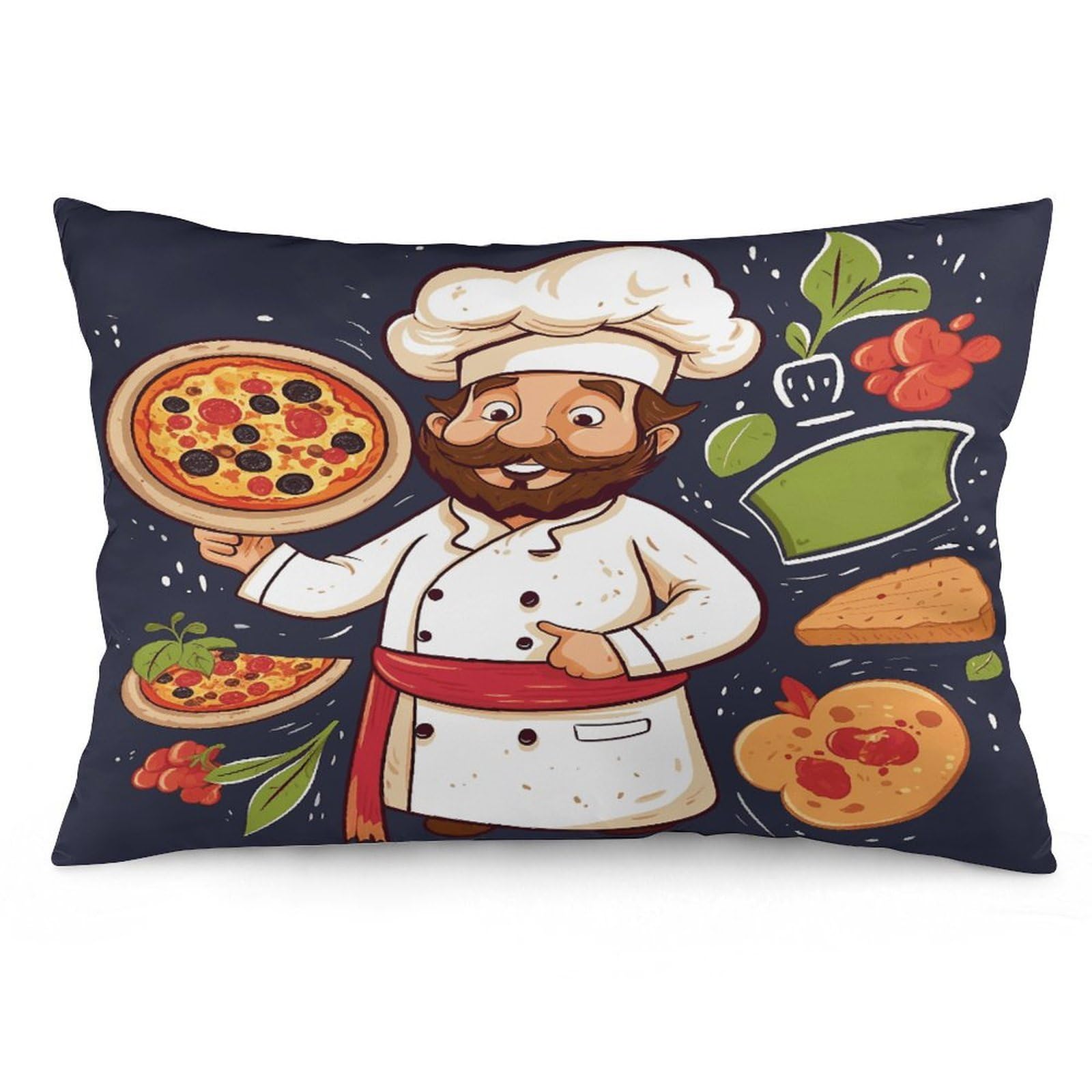 Chef Pizza Throw Pillow Cover Soft Lumbar Pillow Covers with Zipper Breathable Rectangular Cushion Case Polyester Pillow Case Decorative Body Pillow Cover for Couch Bed