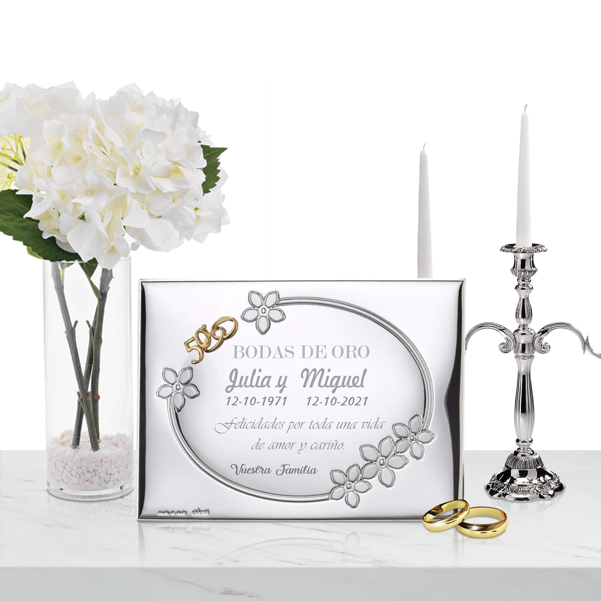 Placa Conmemorativa 50 Aniversario Bodas de Oro. Personalizado. Placa Homenaje 50 Aniversario. Placa grabada. 13x18cm