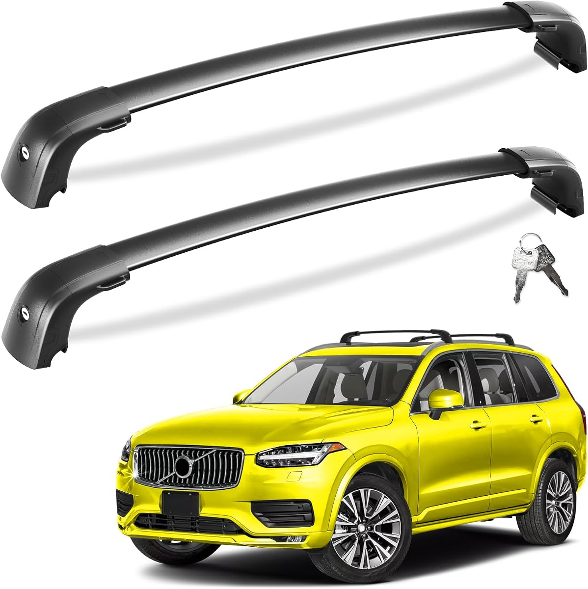 Tuyoung 300lbs Roof Rack Cross Bars for Volvo XC90 XC-90 2016-2026 | Lockable Heavy Duty Aluminum Roof Rails Crossbars Cargo Bars Canoe Snowboard Rooftop Black Carrier Luggage