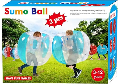 Miniatura 10 de SUNSHINE-MALL 2 bolas de sumo para niños, juguetes de rebote de parachoques, bolas de sumo para niños, pelota de juego de césped para niños al aire
