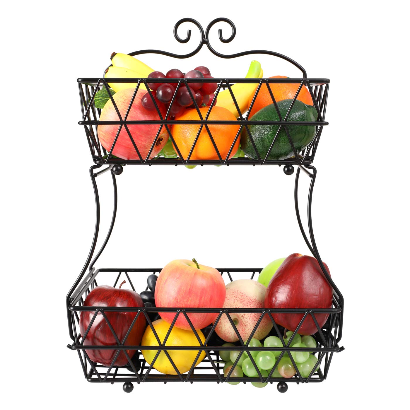 2-Tier Fruit Basket Metal Fruit Bowl Bread Baskets Detachable Fruit Holder kitchen Storage Baskets Stand - Screws Free Design for Fruits Breads Vegetables Snacks