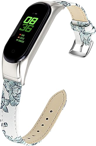 Miniatura 7 de Mi Band 4 pulsera, 5.5"-8.0" (140mm-203mm) Correa de cuero genuino elegante patrón de flores correa de reloj delgada de repuesto correa de cuero
