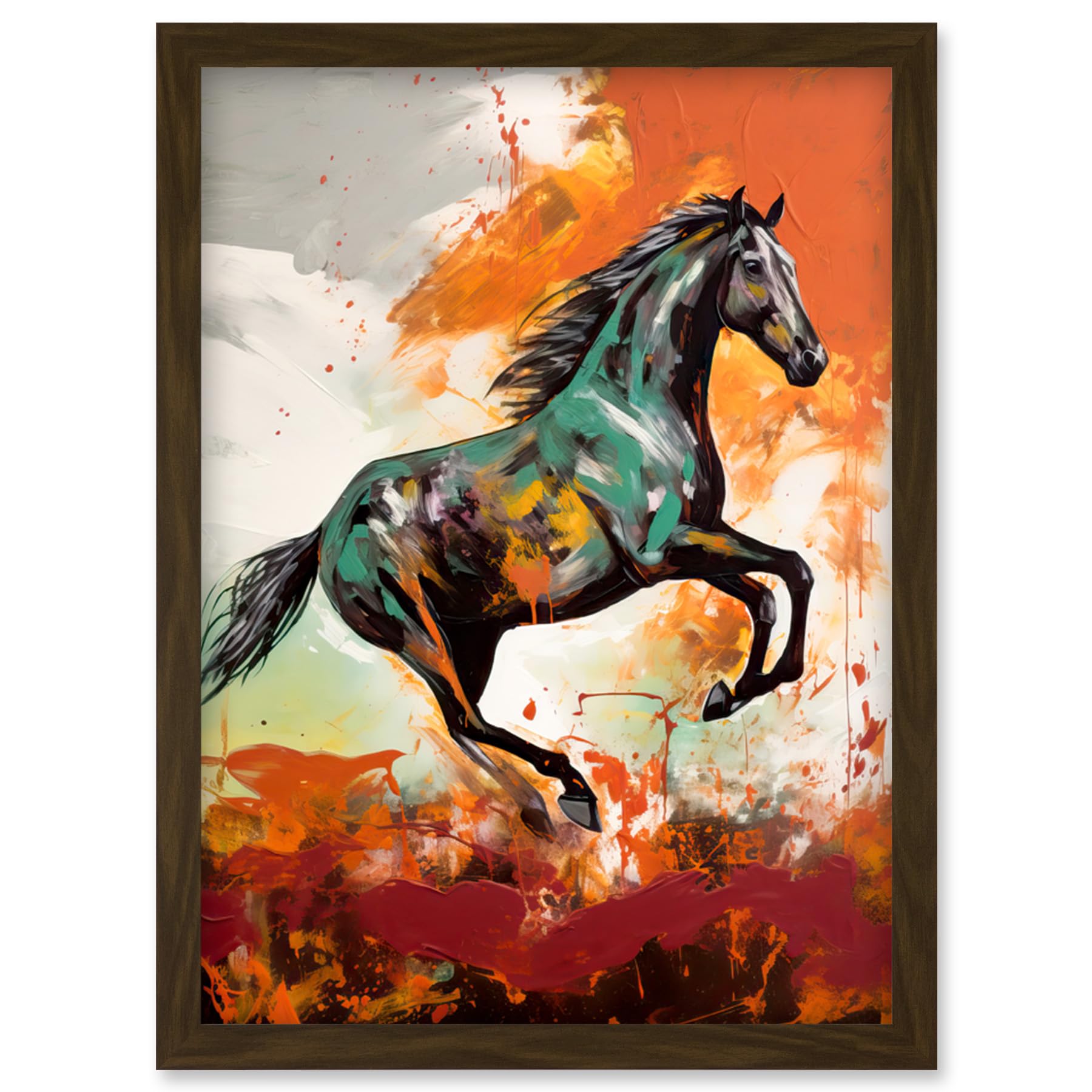 Artery8 Wild Horse Galloping Across a Barren Landscape Artwork Framed Wall Art Print A4