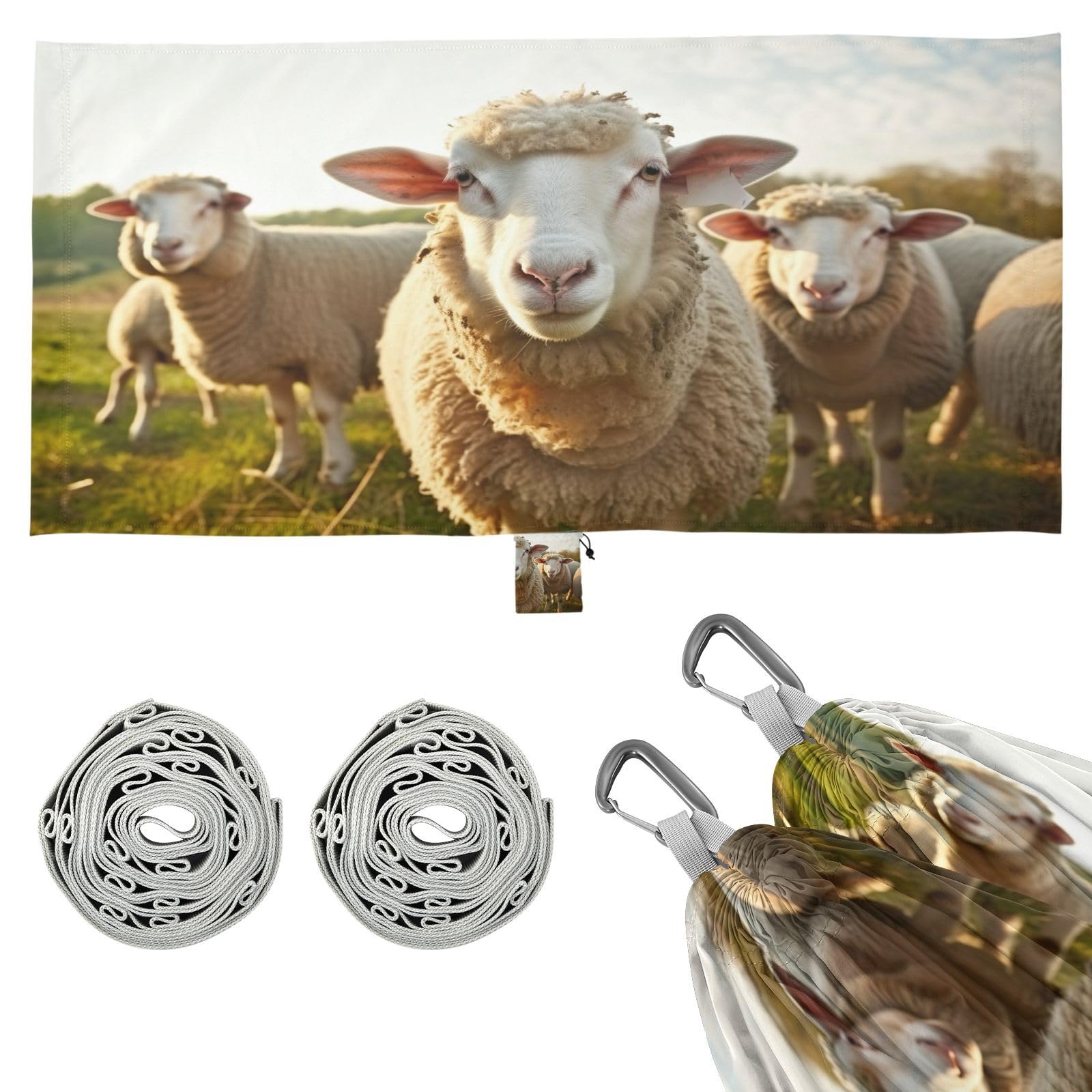 SDMKA Funny Sheep Pattern Camping Hammock, 330 lbs with 2 Tree Straps, Carry Bag, Single Portable Hammock for Outdoor/Indoor, Hiking, Beach, Backpacking, Travel