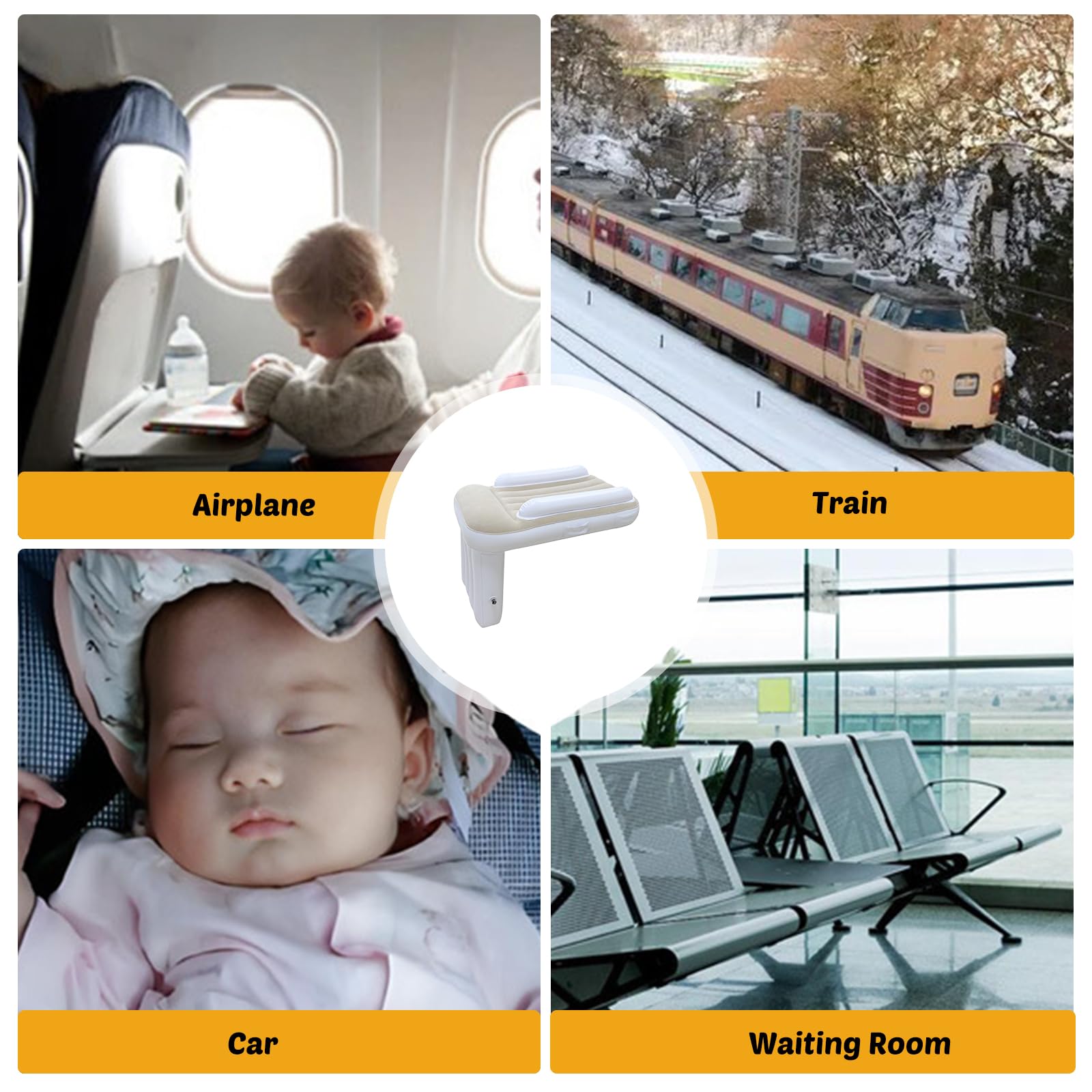Lettino da aereo per bambini piccoli, gonfiabile, per viaggi di bambini, letto ad aria portatile, prolunga del sedile per aereo, auto, treno, letto da viaggio con lati alti, comodo, leggero