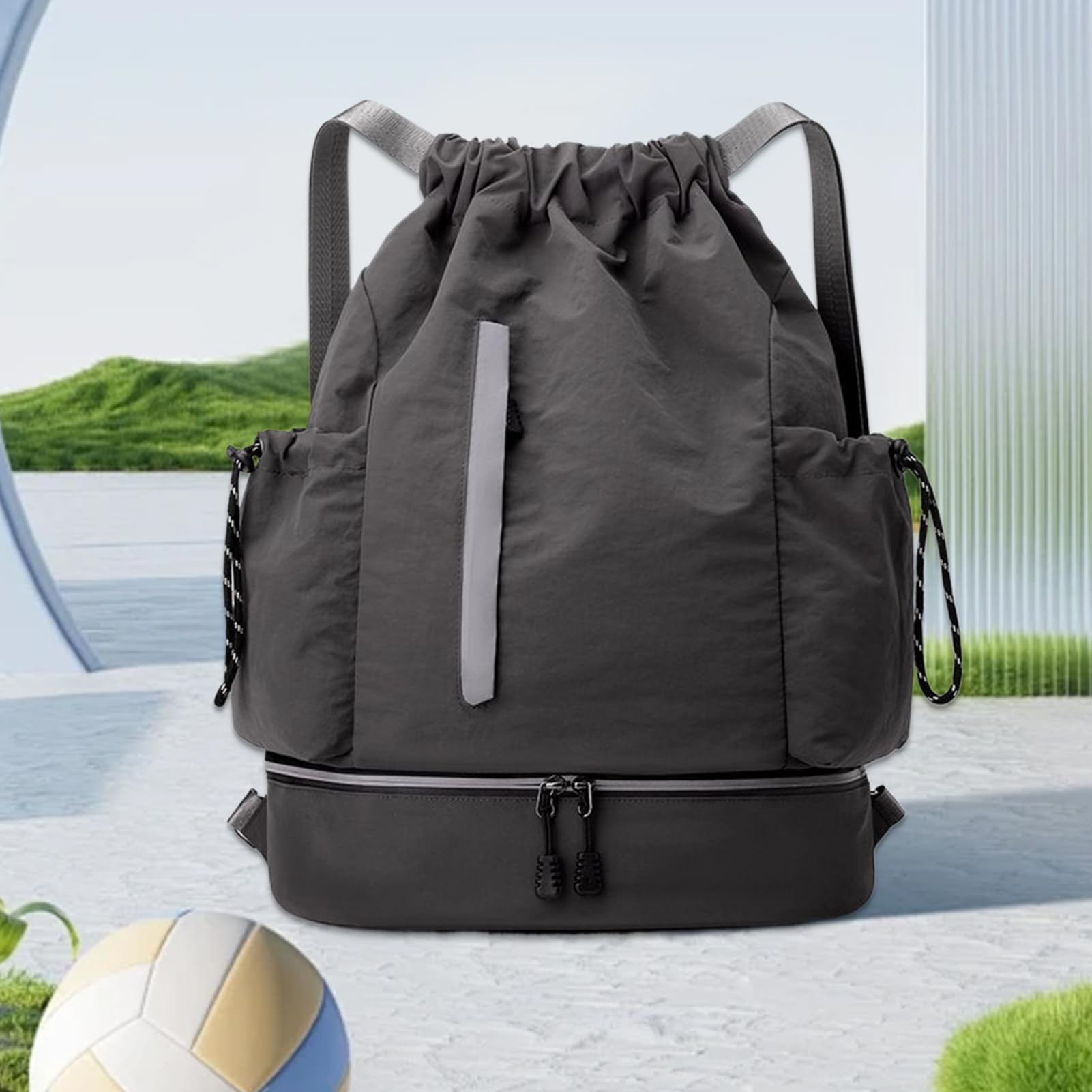 Rucksack mit Kordelzug, große Kapazität, Reiserucksäcke, wasserdichter Rucksack mit stabiler Kordel, ideal für Fitnessstudio, Fitness, Wandern, Basketball, Fußball, Picknick, Alltag, 46 x 34