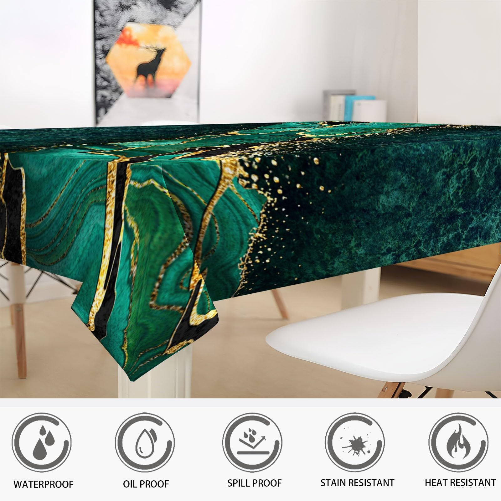 Obrus prostokątny 140 x 240 cm, tekstura marmuru, 2 sztuki, zmywalny, odporny na plamy, wodoodporny, zmywalny, obrus na stół, do kuchni, na kolację, piknik, imprezę na świeżym powietrzu