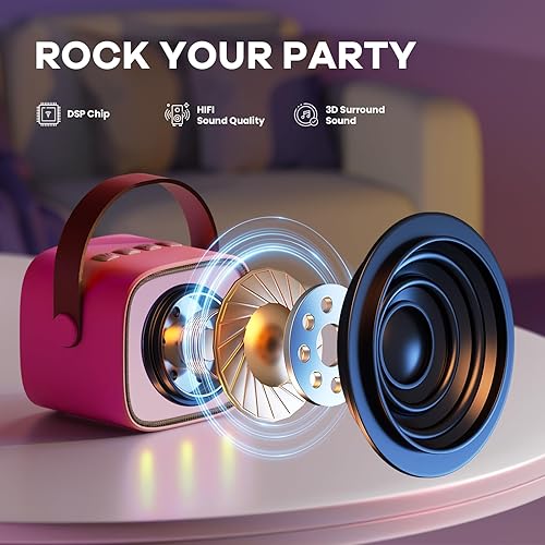 Miniatura 3 de Mini máquina de karaoke para juguetes para niños, altavoz Bluetooth portátil con 2 micrófonos inalámbricos, regalos de cumpleaños para niñas de 3,