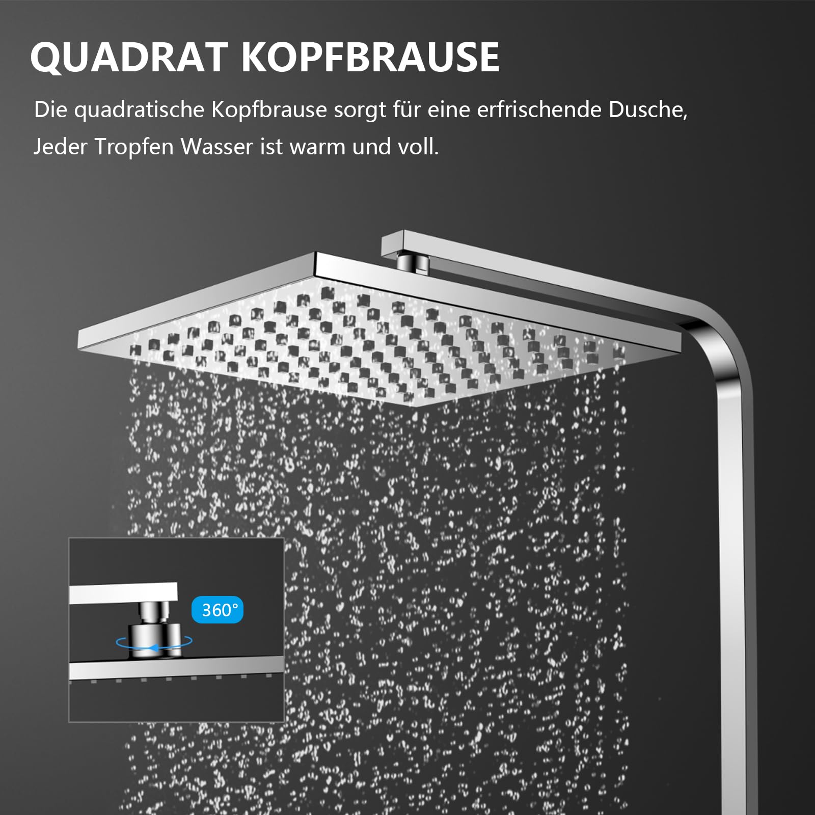KOMIRO Duschsystem mit Thermostat, Regendusche mit Armatur, Duscharmatur mit thermostat, Duschkopf mit Schlauch und Edelstahl Höheverstellbarer Duschstange, Duschsäule Duschset, Eckig, Chrom