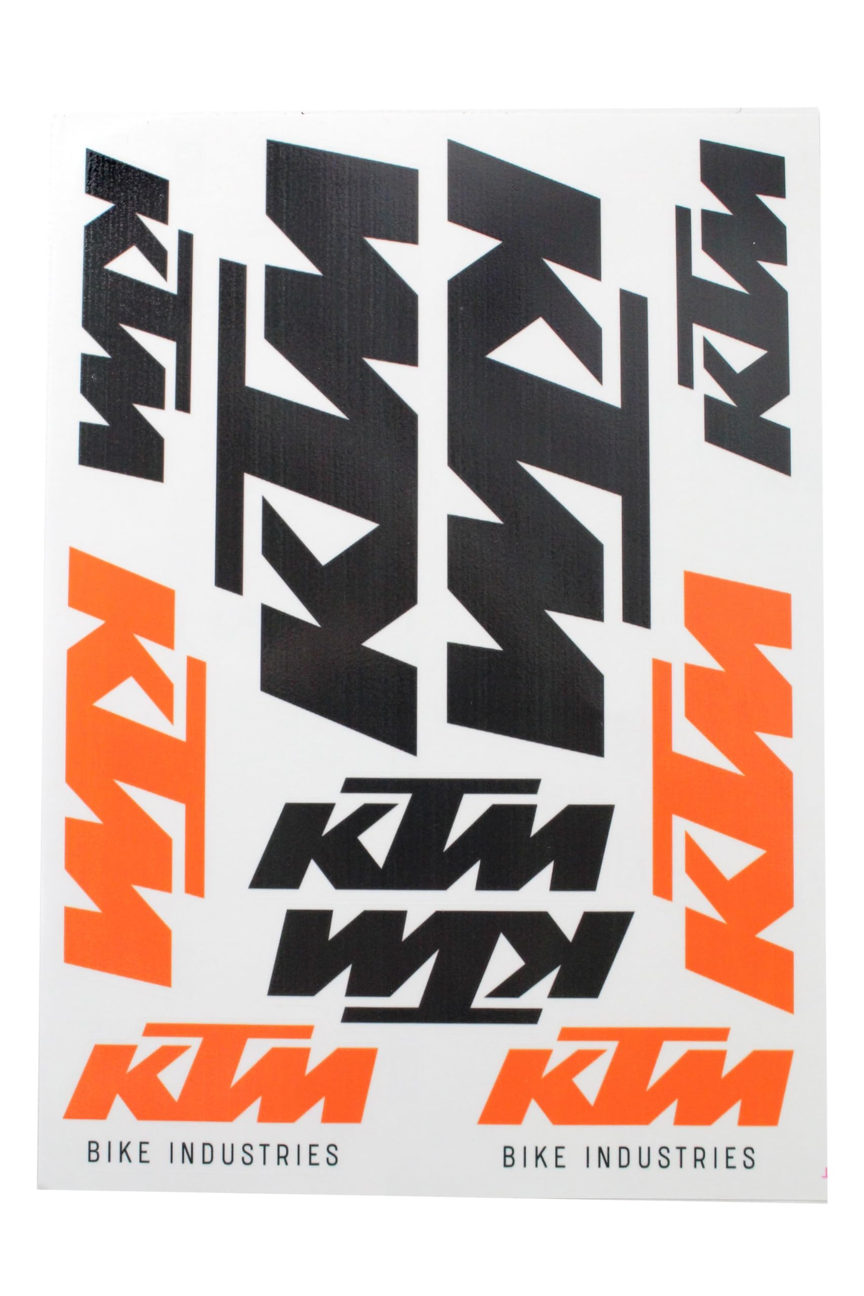 KTM Sticker Aufkleber, Maße 17,2 x 24,8 cm, Bike Industries Logo auf Bogen, Rahmen Aufkleber, Wasserfest, Fahrrad, E-Bike, Rennrad, Orange/Schwarz, 10 Stück Auto & Motorrad