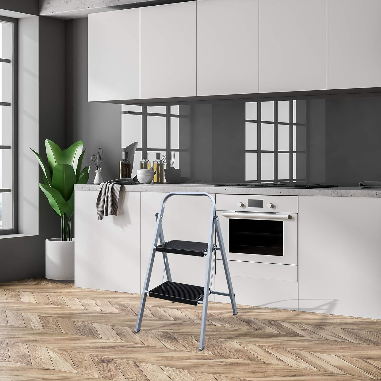 SUMEID Step Ladder Folding Step Stool with Comfort Handgrip, Lightweight & Compact 2 Step, Increased Safety with Anti-Slip Wide Treads & Feet, 330 lbs Sturdy Ladders for Home, Office & Garage - - 