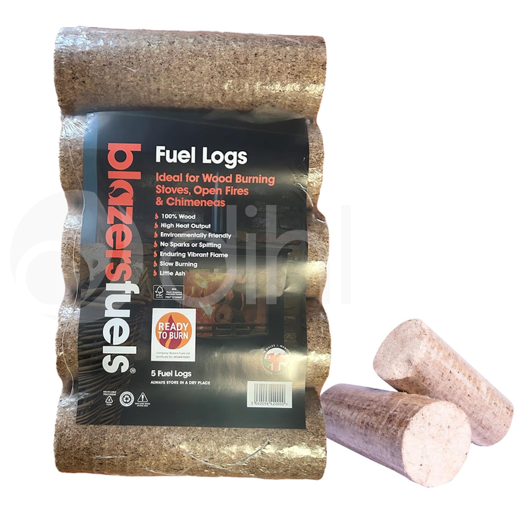Dihl Pack of 5 Blazers Fire Logs, 9KG, Grown in Britain Certified, FSC Certified, 100% Virgin Wood, No Additives, Very Low Ash, Clean to Handle, Low Cost Fuel – 1.8 KG per Log