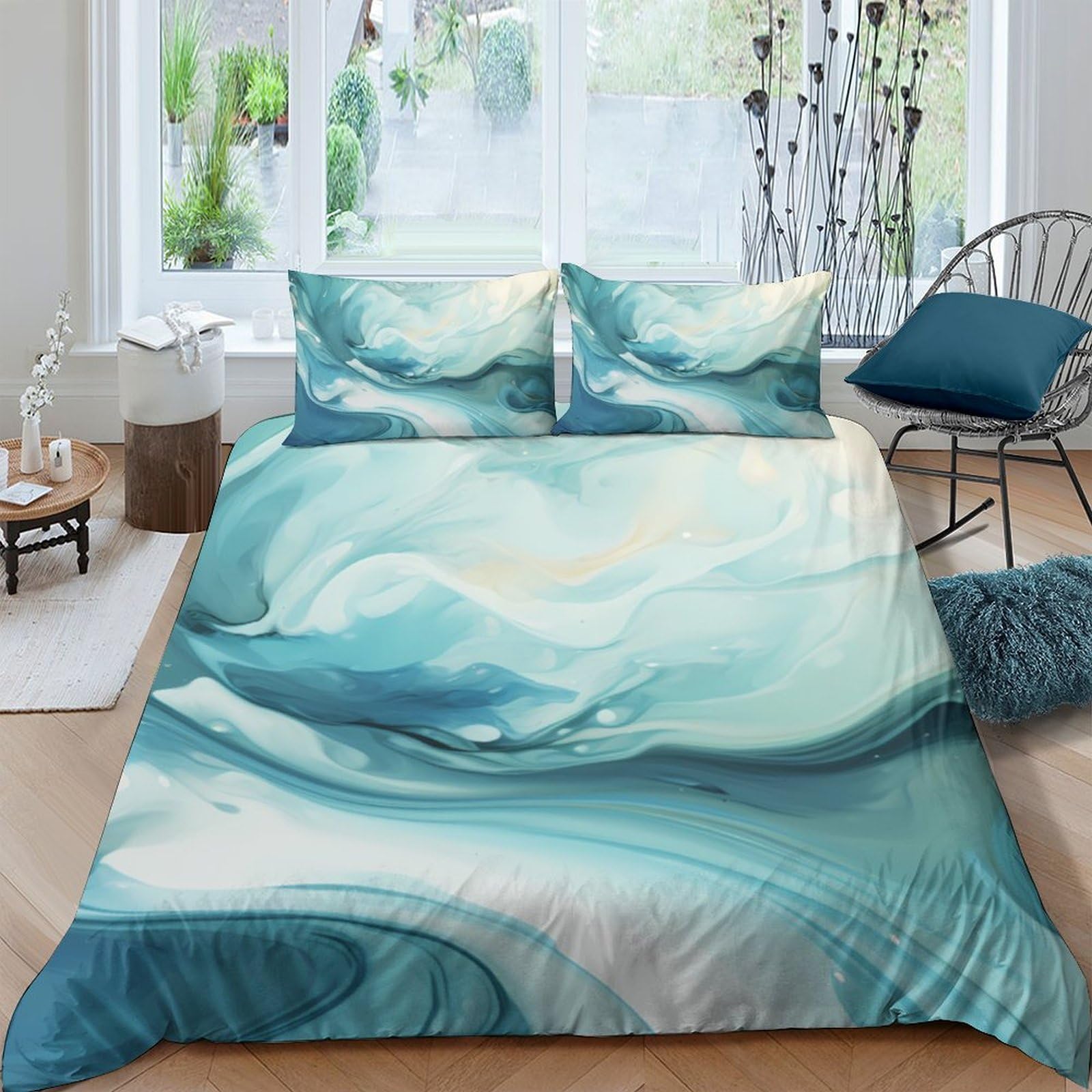 Ctjqhvkz Style-7 3D Printed Ocean Wave Fitted Sheet Microfiber Soft Breathable Abstract Blue Mattress Cover Bedroom Decor Single（135X200cm）